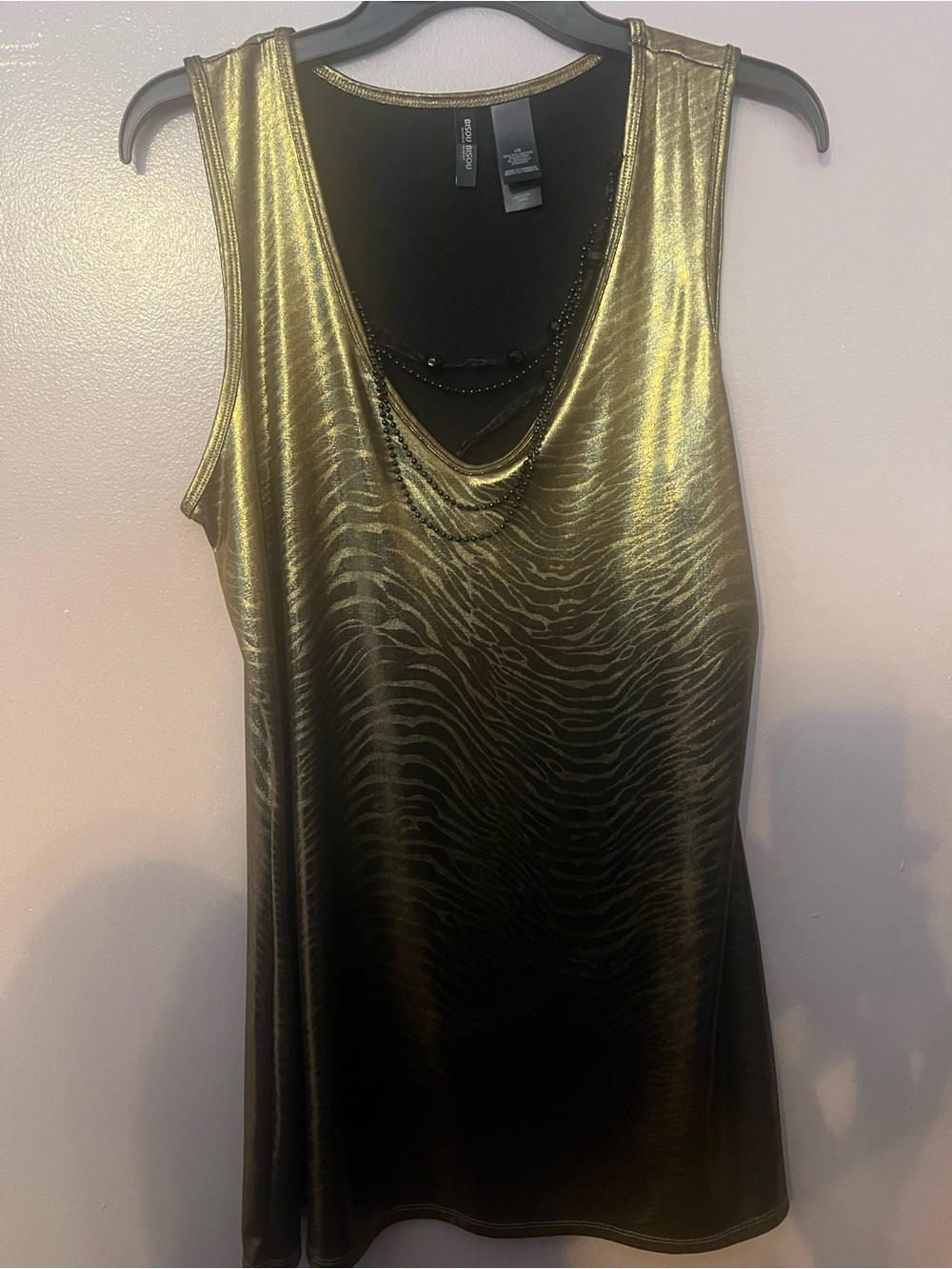 Bisou Bisou Metallic Olive Green Cocktail Mini Dress Or Top like New Size L